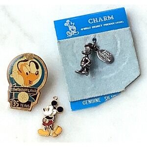 Vintage Disney Jewelry - Mickey Mouse Pin Pluto Pin Donald Duck Charm (Set of 3)